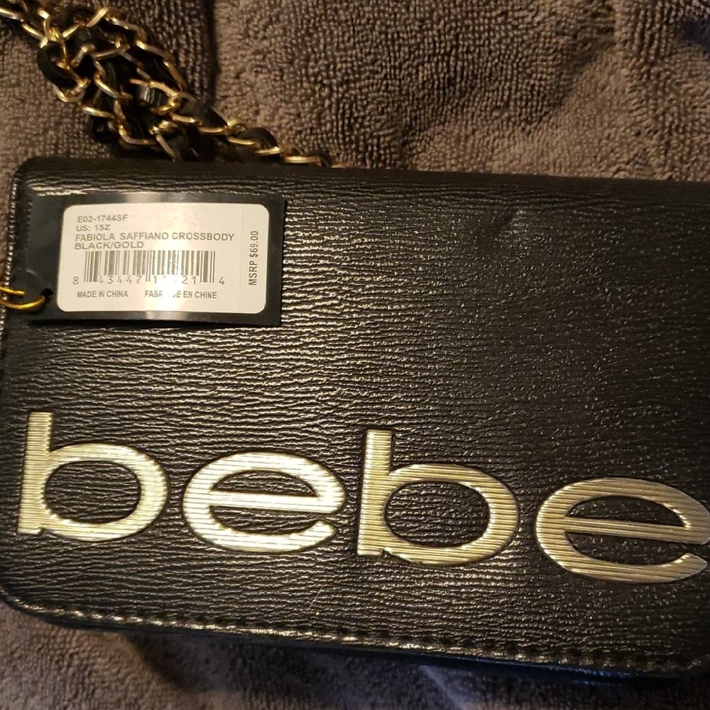 Bebe Elegant Black and Gold Crossbody Bag